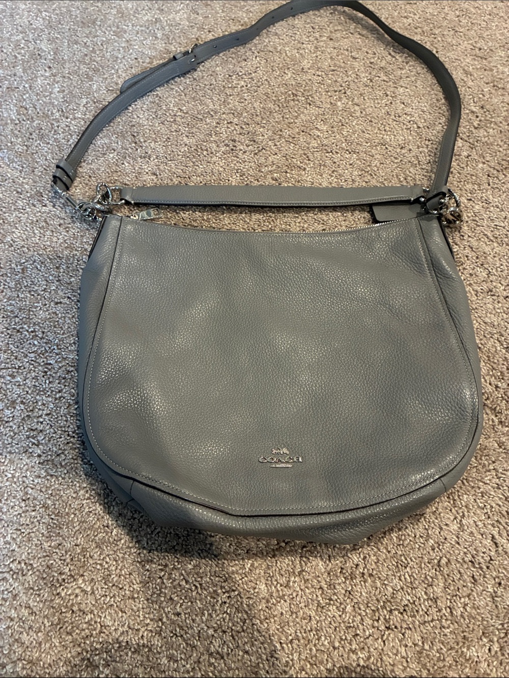 Coach Pebbled Leather Shoulder Bag in Light Gray